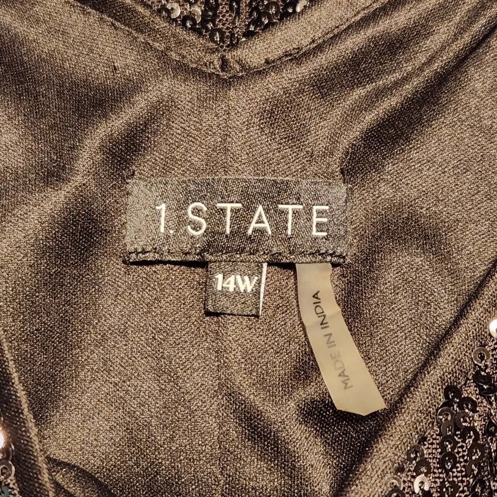 1. State Phoebe Slip Rich Black Time Sequins Dress Size 14W Above Knee Cocktail - Picture 2 of 6